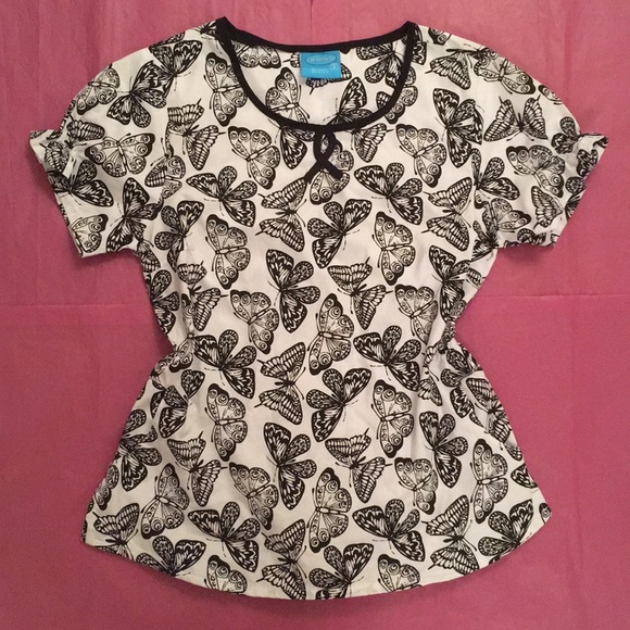 The Scrub Co. Butterflies Scrub Top Size Small - Picture 1 of 2